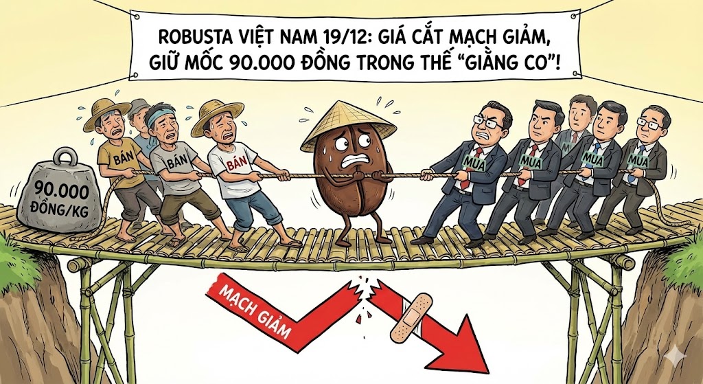 Robusta Việt Nam 19/12: Giá cắt mạch giảm, giữ mốc 90.000 đồng trong thế 